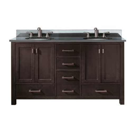Modero 60 Inch Double Vanity with Black Granite Top And Double Sinks in Espresso Finish (Faucet not included)
