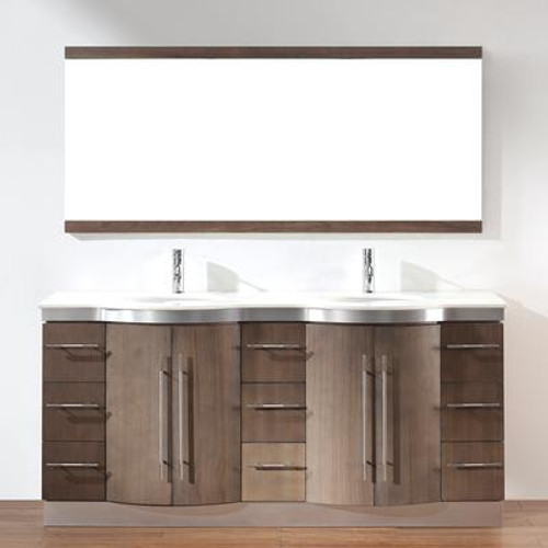Dinara 72 Smoked Ash Double Vanity Ensemble with Mirror and Faucets