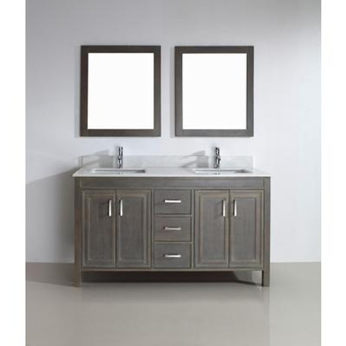 Corniche 60 French Gray Double Vanity with Mirrors and Faucets