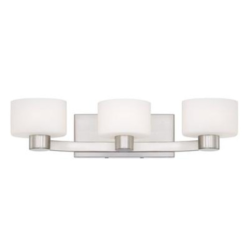 Monroe 3 Light Brushed Nickel Halogen Vanity with an Opal Etched Shade