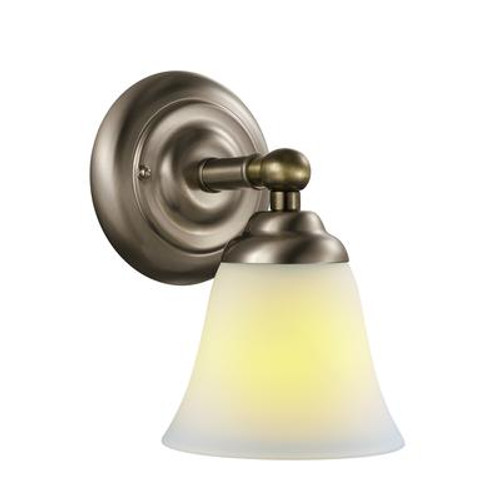 Bliss Satin Nickel Wall Sconce with Antique Brass Accents.