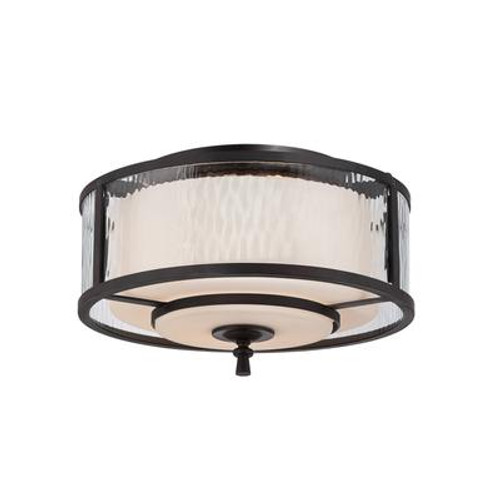 Monroe 2 Light Dark Cherry Incandescent Flush Mount with an Opal Etched Shade