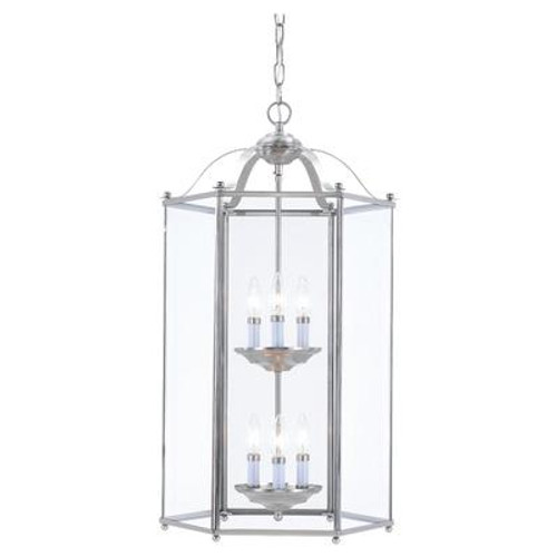 6 Light Brushed Nickel Incandescent Foyer Pendant