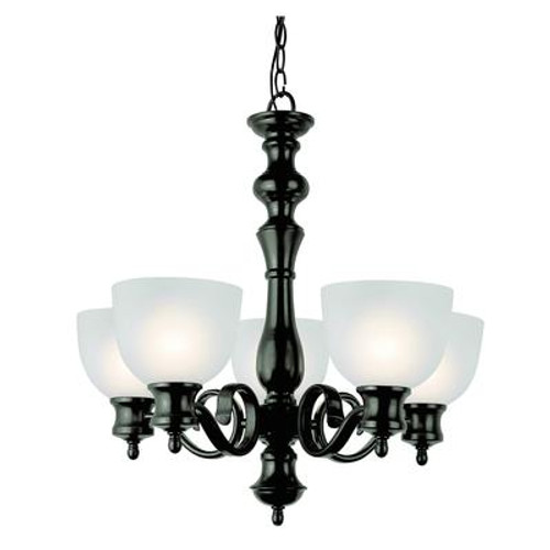 Bronzed Candlestick and Frosted Glass 5 Light Chandelier