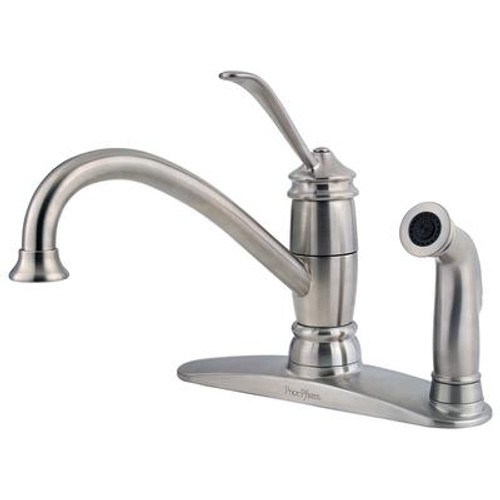 Brookwood 1-Handle 3-Hole Mid-Arc Kitchen Faucet with Side Spray in Stainless Steel