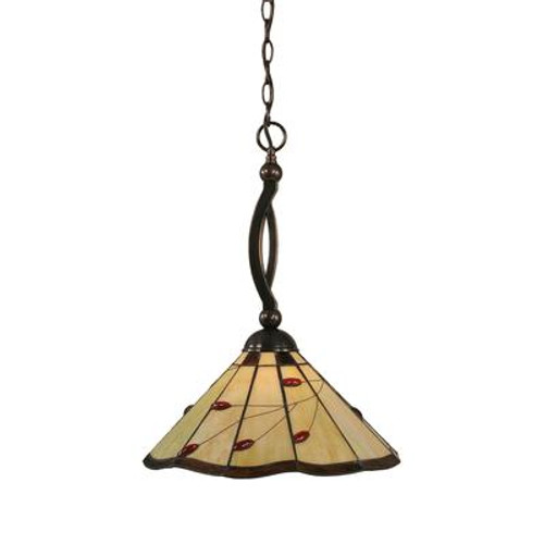 Concord 1 Light Ceiling Black Copper Incandescent Pendant with autumn Leaves Tiffany Glass