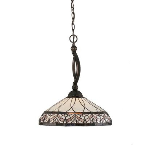 Concord 1 Light Ceiling Black Copper Incandescent Pendant with a Royal Merlot Tiffany Glass