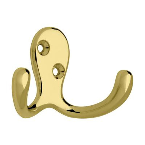 Double Prong Robe Hook Polished Brass