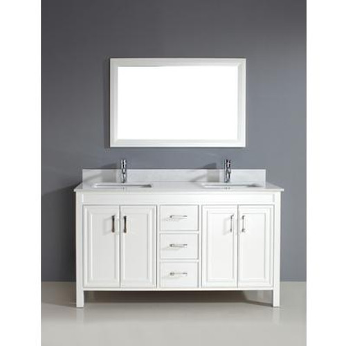 Corniche 60 White Double Vanity with Mirrors and Faucets