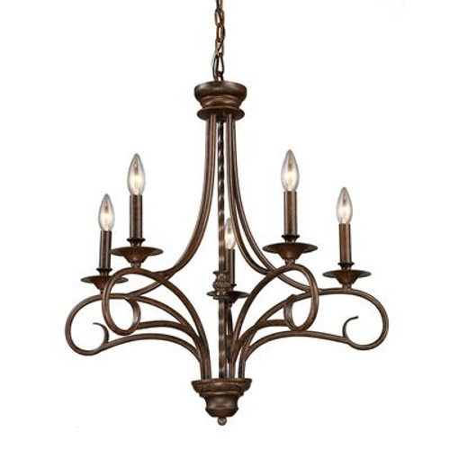 5- Light Ceiling Mount Antique Brass Chandelier