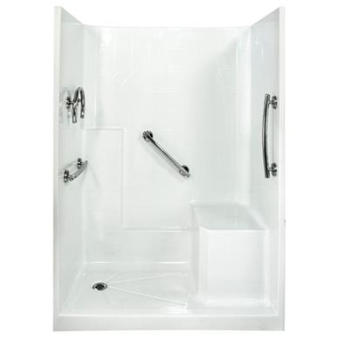 Ella Freedom 32 Inch x 60 Inch x 77 Inch 3-Piece Shower Wall and Base Kit in White with 4 Inch Low Threshold with Left Drain