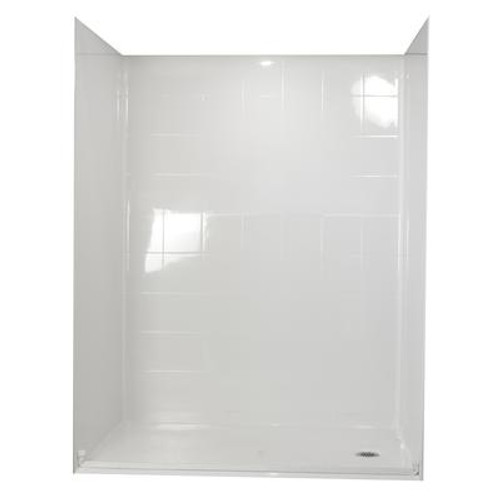 Ella Standard 33-4/12 Inch x 60 Inch x 77-1/2 Inch Barrier Free Roll in Shower Wall and Base Kit in White with Right Drain