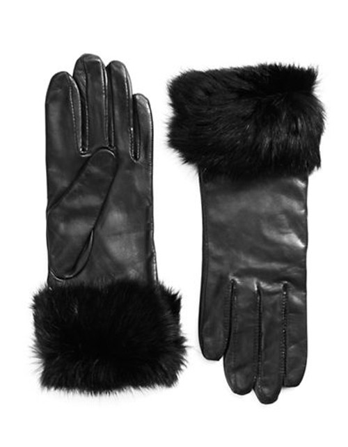 Lord & Taylor Wrist Length Fur Cuffed Gloves - Black - 8.5