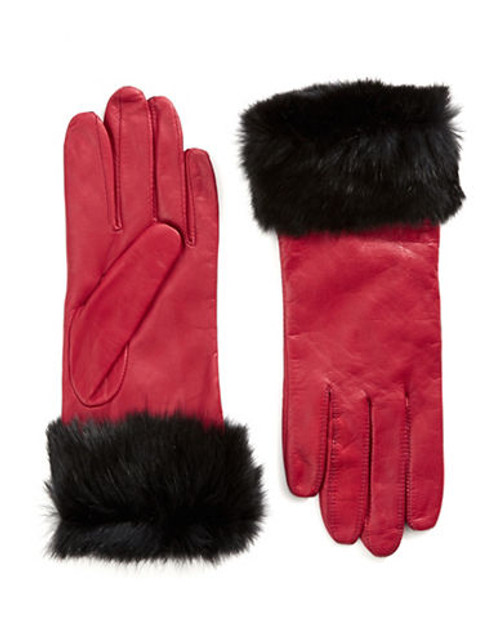 Lord & Taylor Wrist Length Fur Cuffed Gloves - Cherry Red - 8.5