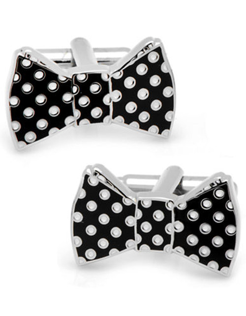 Cufflinks Inc. Black and White Polka Dot Bowtie Cufflinks - Black