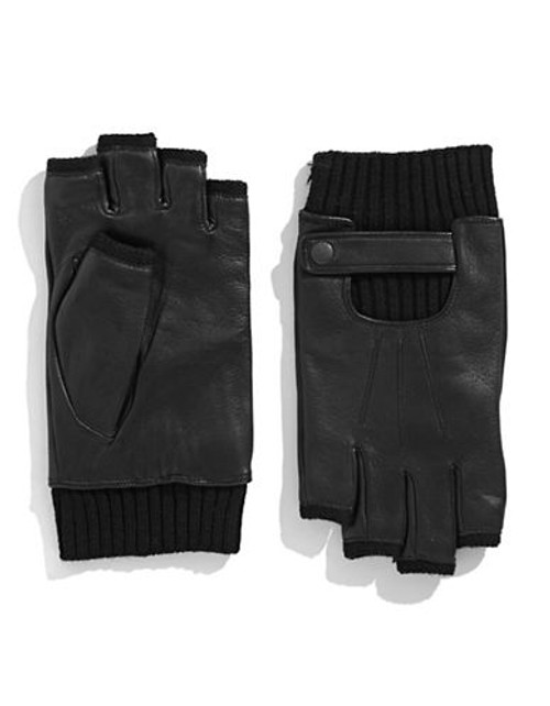 John Varvatos Star Usa Deerskin Knit Fingerless Driving Gloves - Black - X-Large