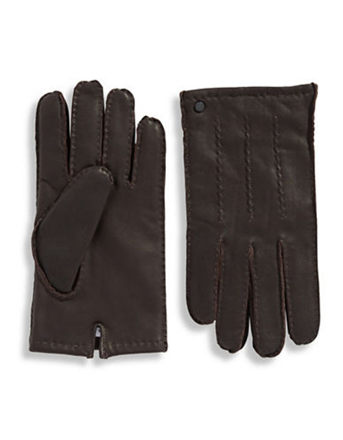 Calvin Klein 8.75 Inch Three Point Leather Gloves - Brown - Large