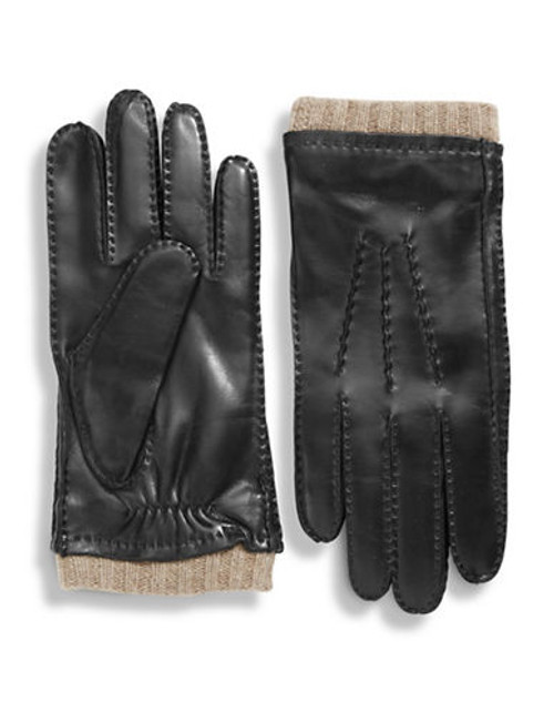 Black Brown 1826 Cashmere Lined Leather Gloves - Black - Medium