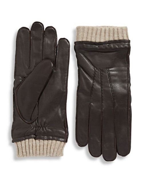 Black Brown 1826 11 Inch Knit Cuff Leather Gloves - Brown - Medium