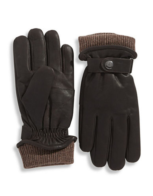 London Fog 10 Inch Wool and Leather Strap Gloves - Dark Brown - Small