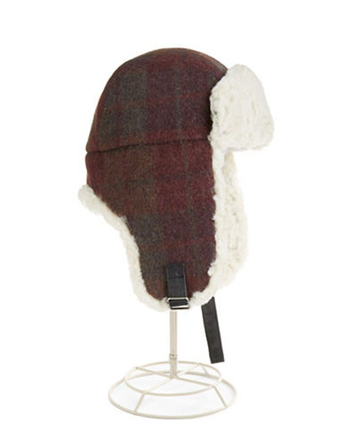 Crown Cap Plaid Shearling Aviator Cap - Red - Large