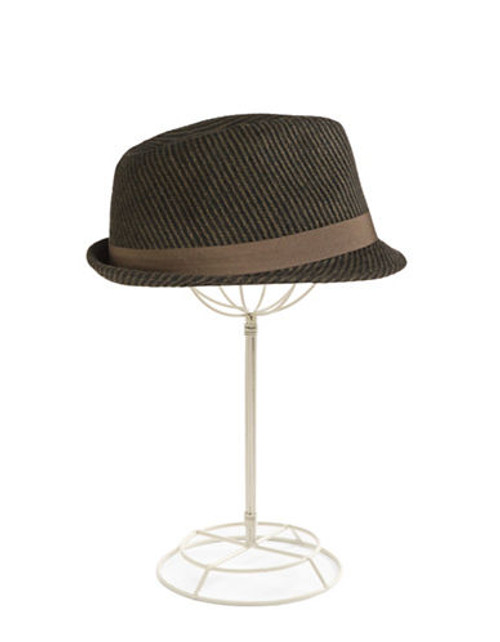 Black Brown 1826 Striped Brushed Wool Blend Fedora - Brown - Small