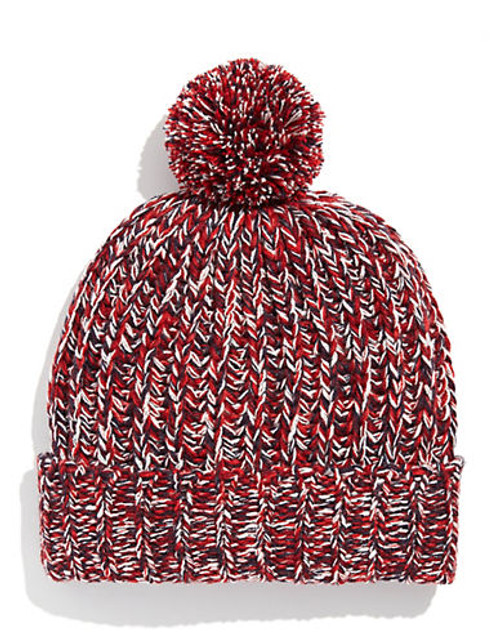 Black Brown 1826 Chunky Knit Tweed Pom Pom Hat - Red