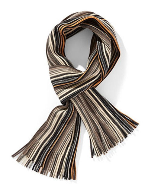 Black Brown 1826 Mini Tweed Striped Scarf - Neutral