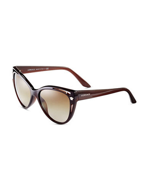 Versace Plastic Cat Eye Sunglasses with Cutout Accents - Brown
