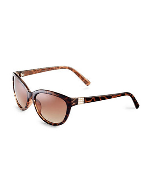 Nine West Plastic Cateye Sunglasses w/ Studs - Brown