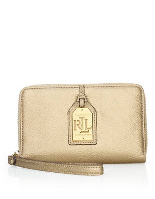 Lauren Ralph Lauren Leather Tech Zip Wallet - Gold