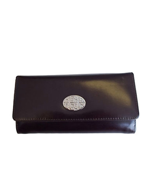 Club Rochelier Olivia Collection Clutch Wallet with Checkbook and Gusset - Dark Brown