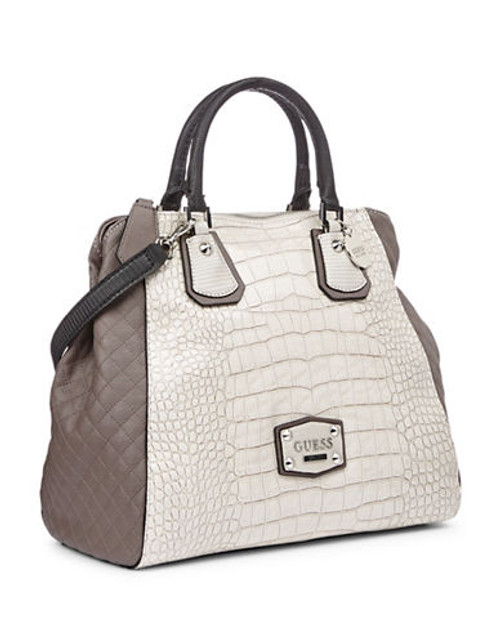 Guess Clarksville Colourblocked Zip Satchel - Bone Multi