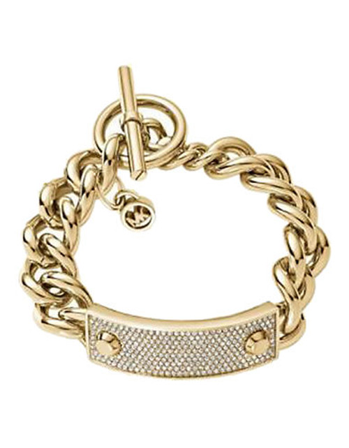 Michael Kors Gold Tone All Over Clear Pave Plaque Toggle Bracelet - Gold