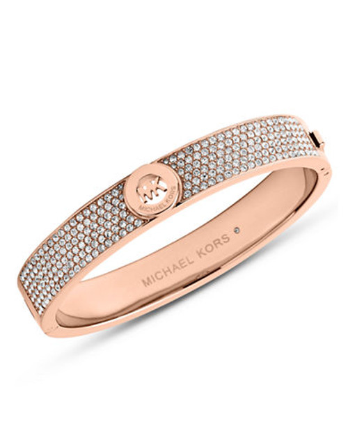 Michael Kors Rose Gold Tone With Clear Pave Mk Fulton Hinge Bangle - Rose Gold