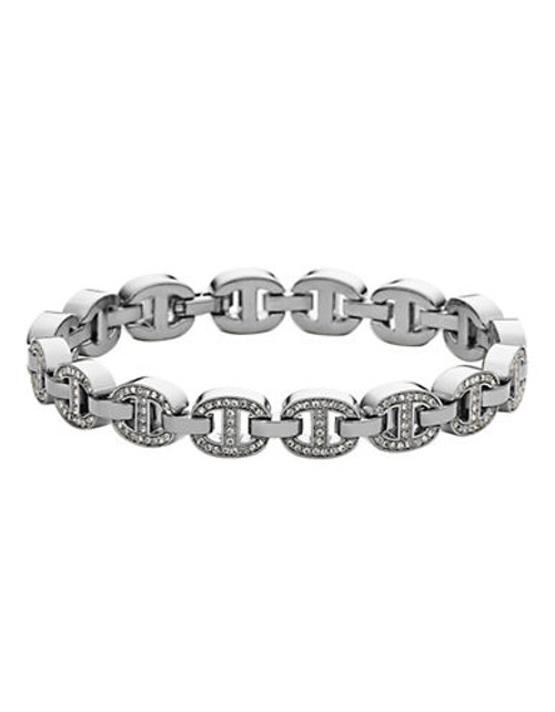 Michael Kors Silver Tone With Clear Pave Maritime Link Tennis Bracelet - Silver