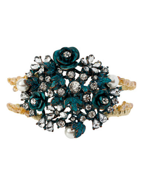 Betsey Johnson Patina Flower Hinged Bangle Bracelet - Green