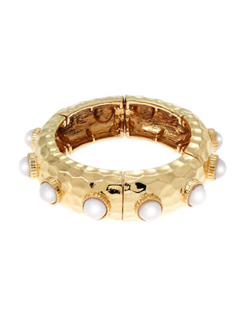 R.J. Graziano Stretch Gold Bangle with Pearls - White