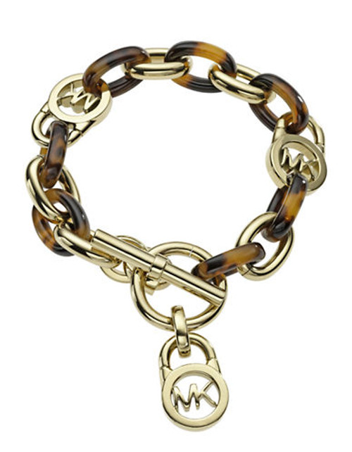 Michael Kors Gold Tone Tortoise Acetate Link Bracelet - Gold