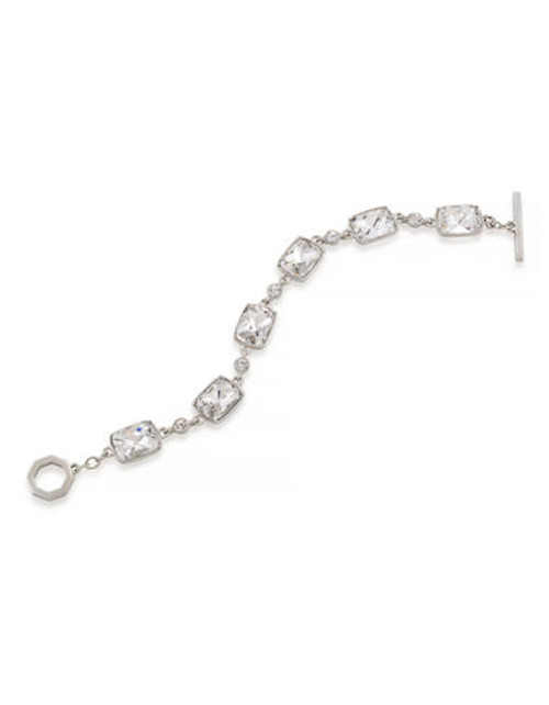 Carolee Deco Nights Emerald Linked Bracelet Silver Tone Crystal Chain Bracelet - Silver