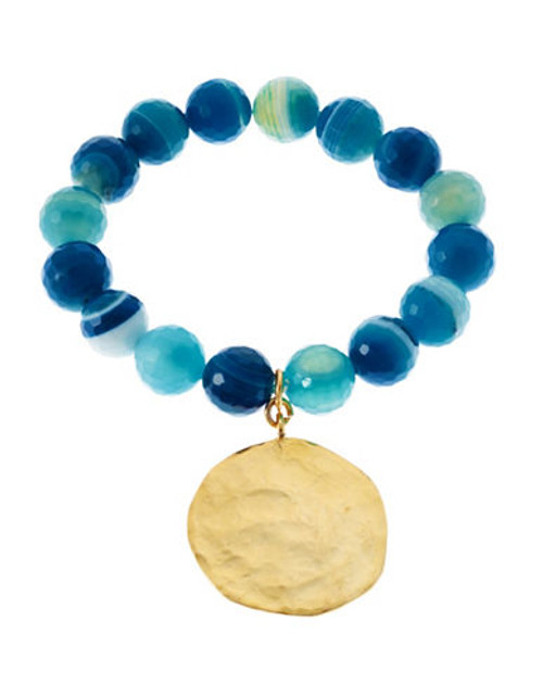 Kenneth Jay Lane Stone Stretch Bracelet with Goldtone Coin - Blue