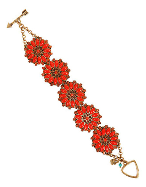 Lucky Brand Gold Tone Floral Flex Bracelet - Red