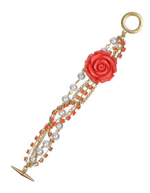 Sam Edelman Multi Chain and Flower Bracelet - Coral