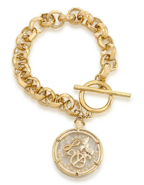 Carolee Word Play Shake Dont Stir PEACE Bracelet Gold Tone No Stone Charm Bracelet - Gold