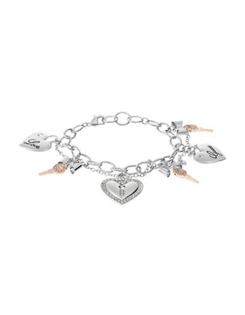 Guess Multi Heart and Key Charm Bracelet - Silver