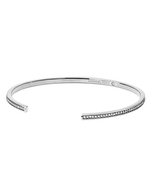 Michael Kors Silver Tone Clear Pave Thin Bar Open Cuff - Silver