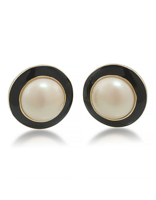 Carolee Optical Opposites Pearl Button Clip On Earrings Gold Tone Plastic Clip On Earring - White