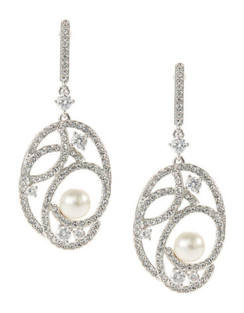 Nadri Nested Pearl Statement Drop Earrings - Silver