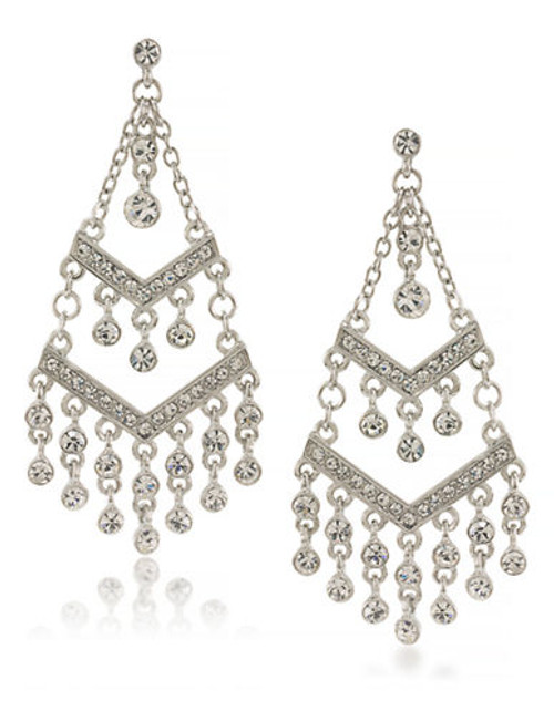 Carolee Deco Nights Dramatic Chandelier Pierced Earrings Silver Tone Crystal Chandelier Earring - Silver