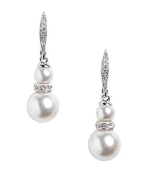 Nadri Double Pearl With Pave Crystal Rond Drop Earring - WHITE